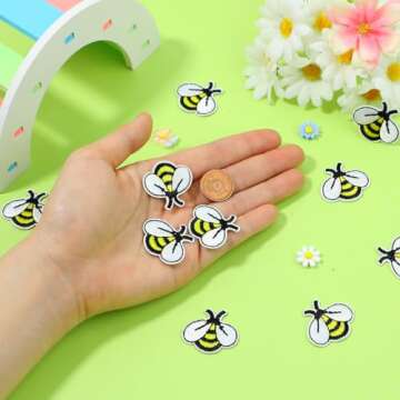 20 PCS Bee Embroidered Patches Bee Shape Patches Bee Buttons for Sewing Applique Patch Cute Fabric Tiny Iron On Embroidered Patches Decoration for Shirts, Jackets, Jeans, Hats, Backpacks, Clothes DIY