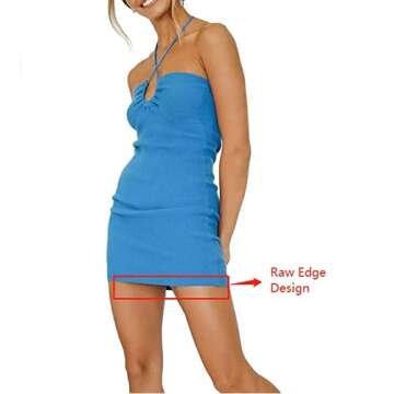 Womens Sexy Halter Neck Crisscross Mini Dress Y2K Blue Cutout Lace Up Bodycon Dress Tropical Beach Dresses(E-Blue,Small)