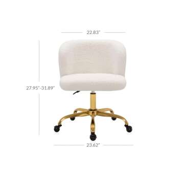 BELLEZE Modern Home Office Chair with Swivel Wheels and Adjustable Height, Upholstered Boucle Desk Chair with Arms Rolling Vanity, Stylish Comfy- Aston (Gold - White)