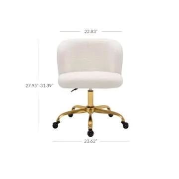 BELLEZE Modern Home Office Chair with Swivel Wheels and Adjustable Height, Upholstered Boucle Desk Chair with Arms Rolling Vanity, Stylish Comfy- Aston (Gold - White)