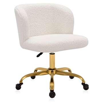 BELLEZE Modern Home Office Chair with Swivel Wheels and Adjustable Height, Upholstered Boucle Desk Chair with Arms Rolling Vanity, Stylish Comfy- Aston (Gold - White)