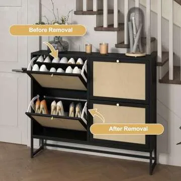 NVETHM Shoe Cabinet, Shoe Storage Cabinet with 4 Flax Flip Drawers and Mental Legs,Shoe Rack Free Standing Shoe Organizer for Entryway, Living Room (Black, 8-Tier)