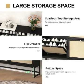 NVETHM Shoe Cabinet, Shoe Storage Cabinet with 4 Flax Flip Drawers and Mental Legs,Shoe Rack Free Standing Shoe Organizer for Entryway, Living Room (Black, 8-Tier)