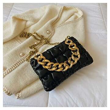 abigail paige Women Chunky Chain Crossbody Bag Small Black Quilted Purse Gold Chain Clutch Purse Bag...