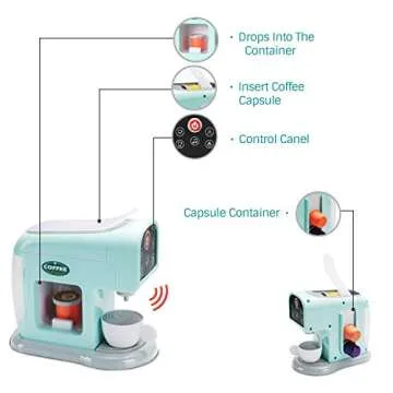 infunbebe Jeeves Jr. Kids Coffee Maker Toy Electronic Pretend Coffee Machine Play with Mug and Coffee Capsules My First Kitchen Appliance for Toddlers