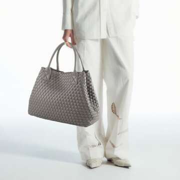 Woven Tote Bag for Women Retro Handwoven Shoulder Travel Handbag Large Capacity Vegan Leather Hobo B...