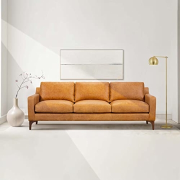 POLY & BARK Sorrento Leather Couch – 86-Inch Leather Sofa with Tufted Back - Full Grain Leather Co...