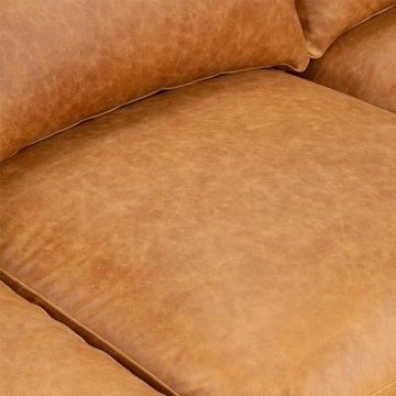 POLY & BARK Sorrento Leather Couch – 86-Inch Leather Sofa with Tufted Back - Full Grain Leather Couch with Feather-Down Topper On Seating Surfaces – Pure-Aniline Italian Leather – Cognac Tan
