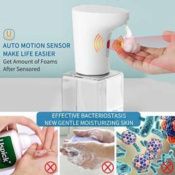 Touchless Foaming Soap Dispenser, 450ml Automatic Foam Dispenser, Infrared Motion Sensor, Battery Operated, 2 Adjustable Foaming Modes, Hand Free Countertop Soap Pump for Bathroom