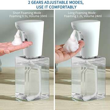 Touchless Foaming Soap Dispenser, 450ml Automatic Foam Dispenser, Infrared Motion Sensor, Battery Operated, 2 Adjustable Foaming Modes, Hand Free Countertop Soap Pump for Bathroom