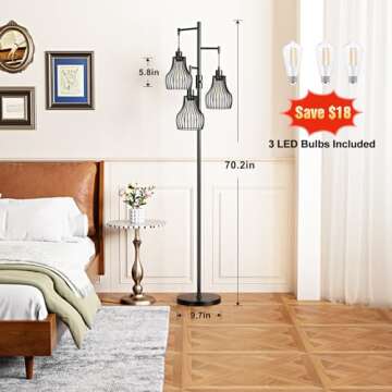 Dimmable Floor Lamp with 3 LED Bulbs Included