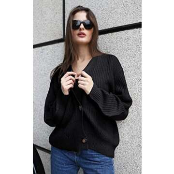 Angashion Women's V Neck Button Down Cable Knit Cardigan