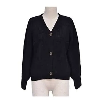Angashion Women's V Neck Button Down Cable Knit Cardigan