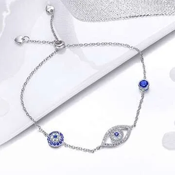 WOSTU 925 Sterling Silver Evil Eye Bracelet for Her