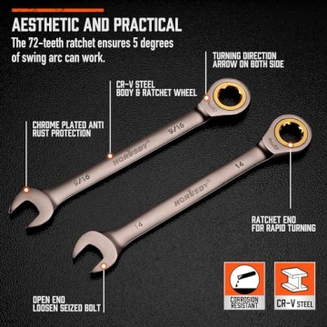 HORUSDY 24-Piece Ratcheting Wrench Set for Mechanics
