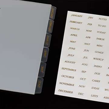 Clear A5 Index Notebook Binder Dividers Plastic 6 Holes Page Dividers with Tabs Monthly Daily Planner Stickers Set for Journal Binder Notebook 2 Set of Dividers N 3 Pcs Sticker (11 PCS)