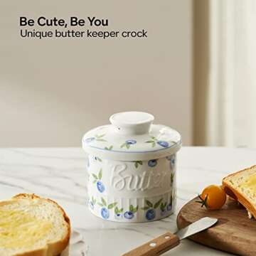 Toptier Butter Crock for Counter With Water Line, On Demand Spreadable Butter, Ceramic Butter Keeper...