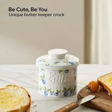 Toptier Butter Crock for Counter With Water Line, On Demand Spreadable Butter, Ceramic Butter Keeper...