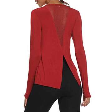 Mippo Long Sleeve Wokout Shirts Yoga Tops Tie Back Tank Backless Tops Gym Workout Clothes Active Wear for Women Red S