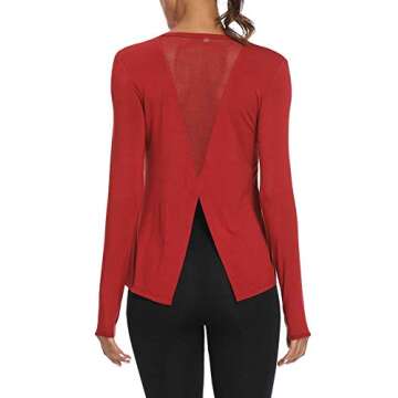 Mippo Long Sleeve Wokout Shirts Yoga Tops Tie Back Tank Backless Tops Gym Workout Clothes Active Wear for Women Red S