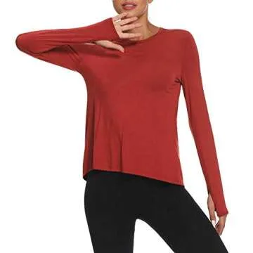 Mippo Long Sleeve Wokout Shirts Yoga Tops Tie Back Tank Backless Tops Gym Workout Clothes Active Wear for Women Red S