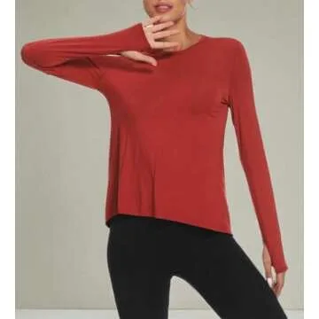 Mippo Long Sleeve Wokout Shirts Yoga Tops Tie Back Tank Backless Tops Gym Workout Clothes Active Wear for Women Red S