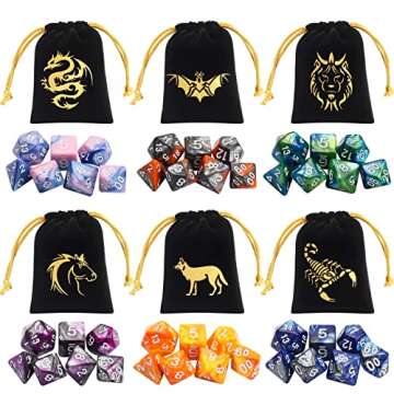 CiaraQ DND Polyhedral Dice Set with Gold Pouches (42pcs) for Tabletop RPGs