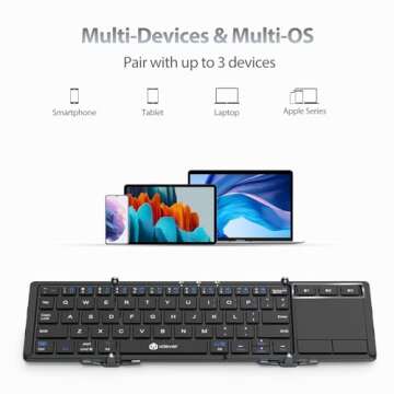 iClever Foldable Keyboard - BK08 Bluetooth Multi-Device Mini Keyboard with Touchpad