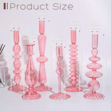 Bokon 6 Pcs Glass Candlestick Holders Colorful Glass Taper Candle Holders Stand Clear Wavy Groovy Candlestick Holders Elegant Glass Vases for Home Wedding Party Centerpiece(Pink)