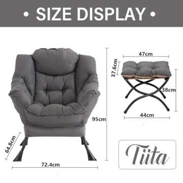Tiita Lazy Chair with Ottoman, Modern Large Accent Lounge, Leisure Sofa Armchair with Ottoman, Reading with Footrest for Bedroom, Living Room, Dorm Rooms, Garden and Courtyard