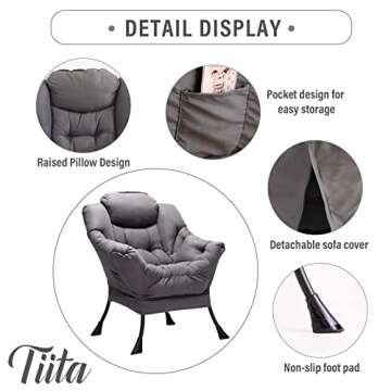 Tiita Lazy Chair with Ottoman, Modern Large Accent Lounge, Leisure Sofa Armchair with Ottoman, Reading with Footrest for Bedroom, Living Room, Dorm Rooms, Garden and Courtyard