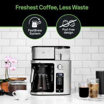 Braun MultiServe Plus 10- Cup Pod Free Drip Coffee Maker, 7 Brew Sizes/Hot & Cold Brew, Stainless steel KF9270SI