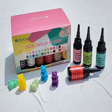 DIYcraft Colored UV Resin - 24Colors (TG-24Colors) UV Light Curing Ultraviolet Cure Resin Glue for Small UV Resin Molds, Jewelry Making - Earrings,Rings,Keychains - 0.35 oz/10ml Each