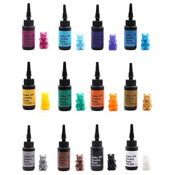 DIYcraft Colored UV Resin - 24Colors (TG-24Colors) UV Light Curing Ultraviolet Cure Resin Glue for Small UV Resin Molds, Jewelry Making - Earrings,Rings,Keychains - 0.35 oz/10ml Each