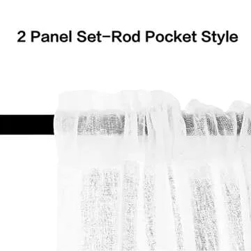 Turquoize White Linen Sheer Curtains 96 Inches Long Semi Sheer Curtains Rod Pocket Privacy Light Fil...