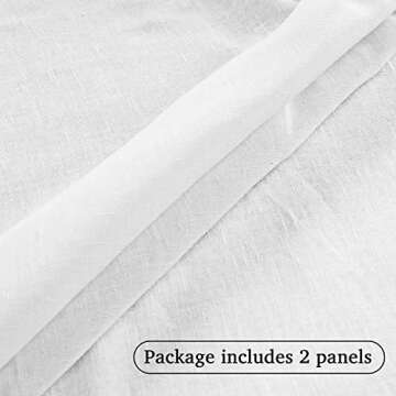 Turquoize White Linen Sheer Curtains 96 Inches Long Semi Sheer Curtains Rod Pocket Privacy Light Filtering Sheer Drapes for Living Room/Bedroom 2 Panels Set Window Treatments Panels,W52 x L96, White
