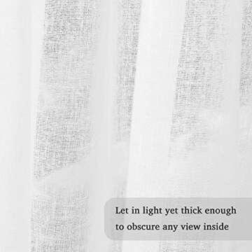 Turquoize White Linen Sheer Curtains 96 Inches Long Semi Sheer Curtains Rod Pocket Privacy Light Filtering Sheer Drapes for Living Room/Bedroom 2 Panels Set Window Treatments Panels,W52 x L96, White