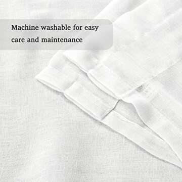 Turquoize White Linen Sheer Curtains 96 Inches Long Semi Sheer Curtains Rod Pocket Privacy Light Filtering Sheer Drapes for Living Room/Bedroom 2 Panels Set Window Treatments Panels,W52 x L96, White