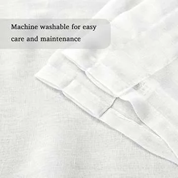 Turquoize White Linen Sheer Curtains 96 Inches Long Semi Sheer Curtains Rod Pocket Privacy Light Filtering Sheer Drapes for Living Room/Bedroom 2 Panels Set Window Treatments Panels,W52 x L96, White