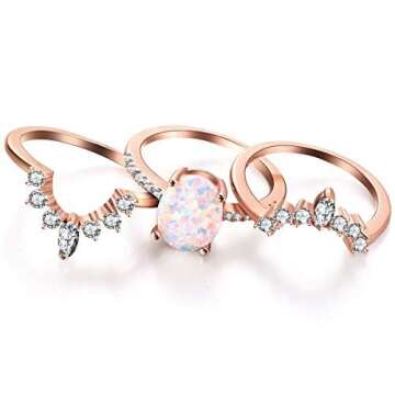 LAZLUVU Women Stackable Rings AAA Engagement Rings 3Pcs Opal Rings Set for Women Opal Rose Gold Wedd...