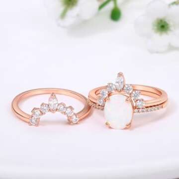 LAZLUVU Women Stackable Opal Rings Set - 3 Pieces