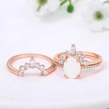 LAZLUVU Women Stackable Opal Rings Set - 3 Pieces