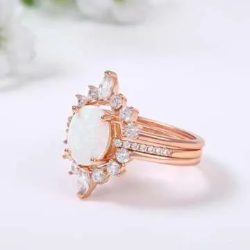 LAZLUVU Women Stackable Opal Rings Set - 3 Pieces