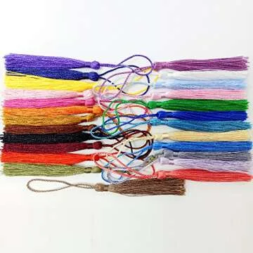 VAPKER 100 Pieces 13cm/5-Inch Silky Handmade Soft Tassels Floss Bookmark Tassels with 2-Inch Cord Loop for Jewelry Making, DIY Projects, Bookmarks(25 Colors)