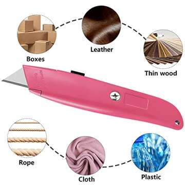 DIYSELF 2Pack Utility Knife Box Cutter Retractable Blade Heavy Duty, Box Cutters for Boxes and Cartons, Aluminum Shell Box Knife, Box Opener, Cardboard Cutter Knife (Pink)