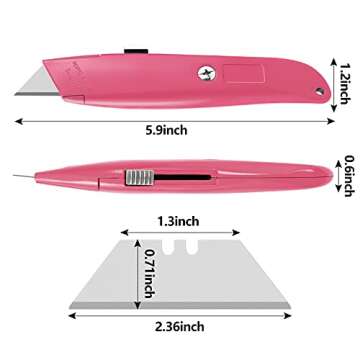 DIYSELF 2Pack Utility Knife Box Cutter Retractable Blade Heavy Duty, Box Cutters for Boxes and Cartons, Aluminum Shell Box Knife, Box Opener, Cardboard Cutter Knife (Pink)
