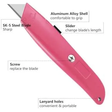 DIYSELF 2Pack Utility Knife Box Cutter Retractable Blade Heavy Duty, Box Cutters for Boxes and Cartons, Aluminum Shell Box Knife, Box Opener, Cardboard Cutter Knife (Pink)