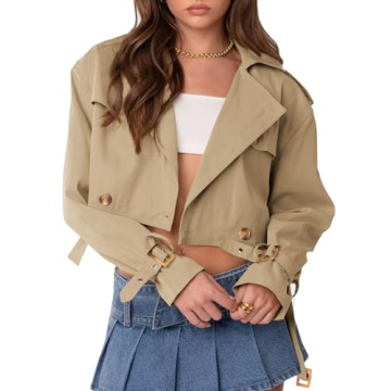 Stylish Imily Bela Cropped Trench Coat - Trendy Double-Breasted Jacket with Belt