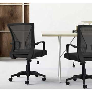 Furniwell Office Chair Home Office Desk Chair Mid Back Mesh Desk Chair Ergonomic Lumbar Support Computer Chair Swivel Rolling Task Chair with Armrest (Black)