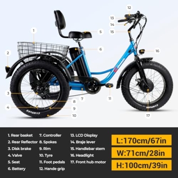 Geemax Electric Tricycle 20" Fat Tire 36V 350W with Basket
